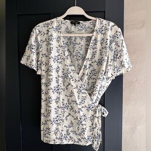 Blue Floral Wrap Blouse